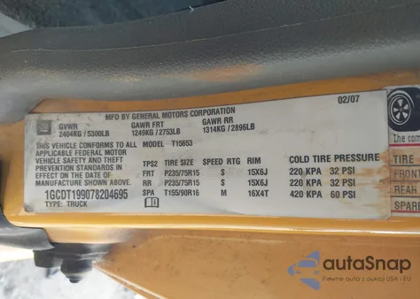 2007 Chevrolet Colorado Ls z USA, uszkodzony, nr VIN 1GCDT199078204695